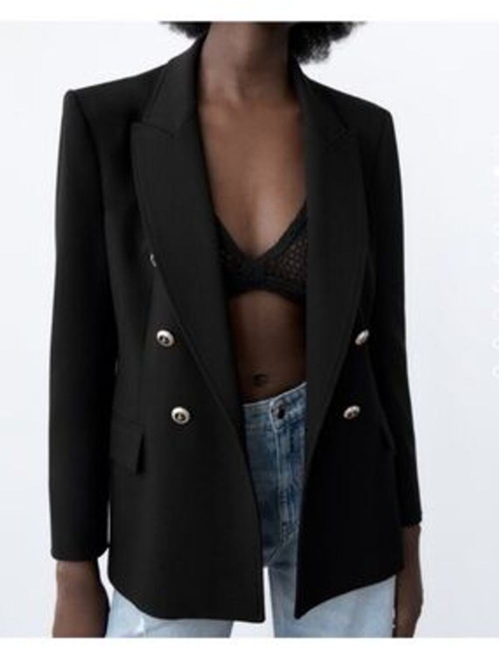 Zara Double Breasted Black Blazer Size M